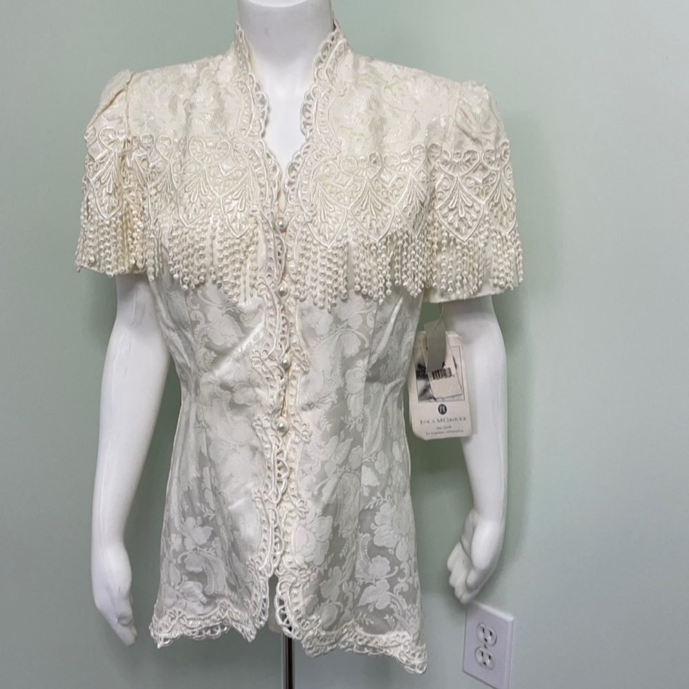 VINTAGE SCOTT MCCLINTOCK CREAM FRINGE BLAZER NEW SIZE 12